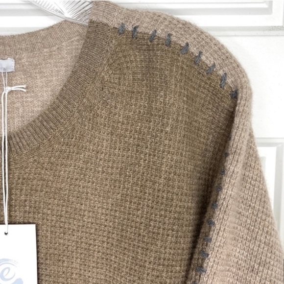 JOHNNY WAS CALME 100% Cashmere NEW Color Block Waffle Sweater Taupe Tan Size L - Picture 11 of 14